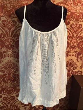 Eileen Fisher White Linen Blend Embellished Camisole